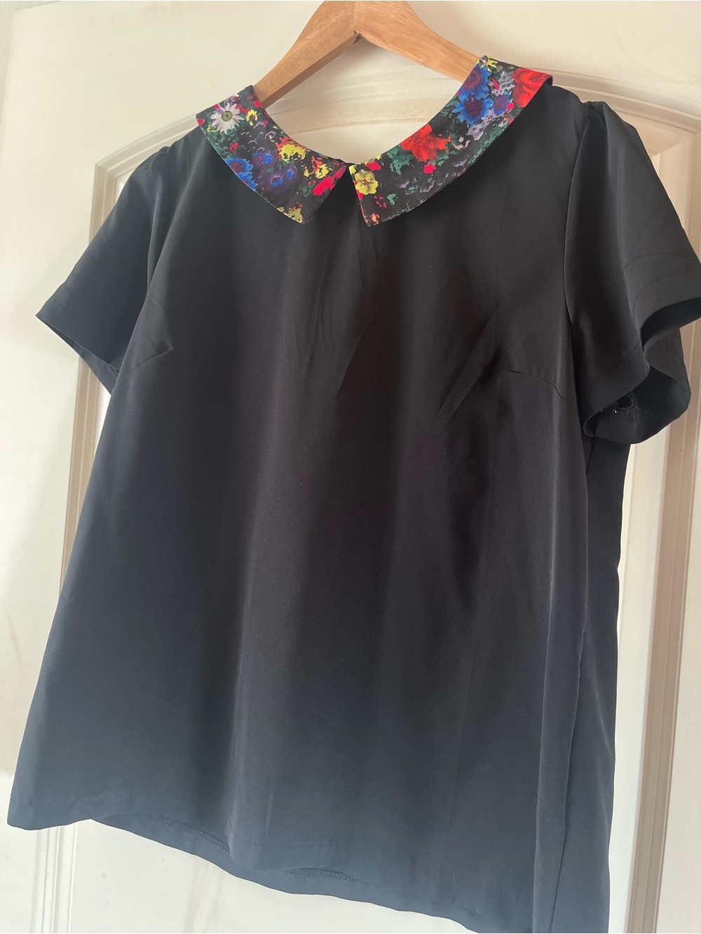 Forever 21 Black Blouse with Floral Peter Pan Collar